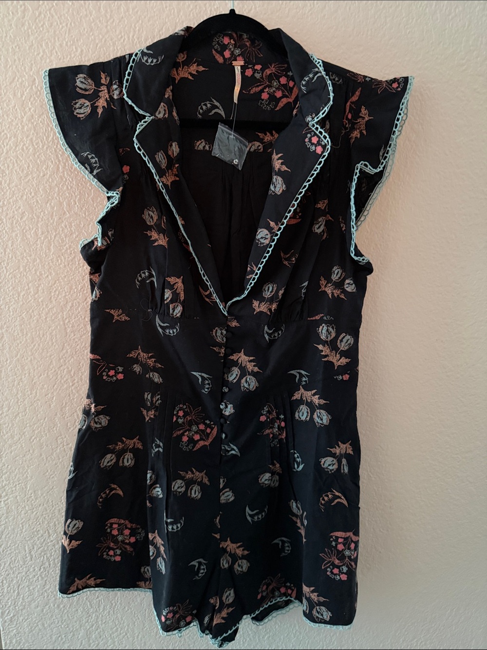 Free People Black Floral Ruffled V-Neck Romper - Picture 3 of 9